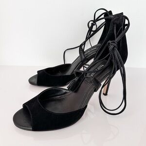 White House Black Market Tiana Tassel Lace Up Suede Leather Ankle Wrap Heels